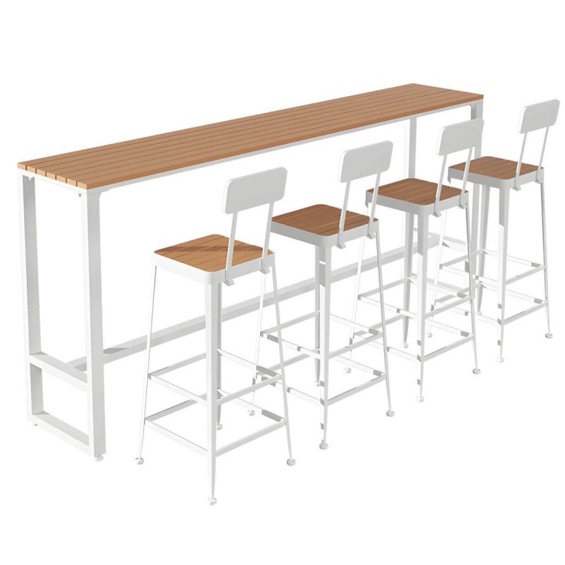 Rechteckiger Holz-Patio-Tisch mit weißem Metallrahmen industriell wasserbeständiger Bartisch - 94.5"L x 15.7"B x 41.3"H Nur Tisch