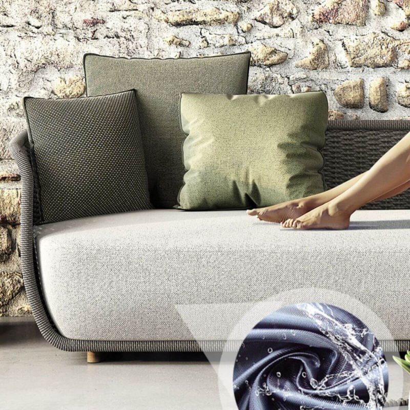 4-teiliges Outdoor-Sofa-Garnitur-Set mit Leinenstoff, weißem Tisch, gesinterter Steinplatte, Sofa, UV-beständig und weißen Kissen, 4-teiliges Set (2 Stühle & 1 3-Personen-Sofa & 1 Couchtisch)