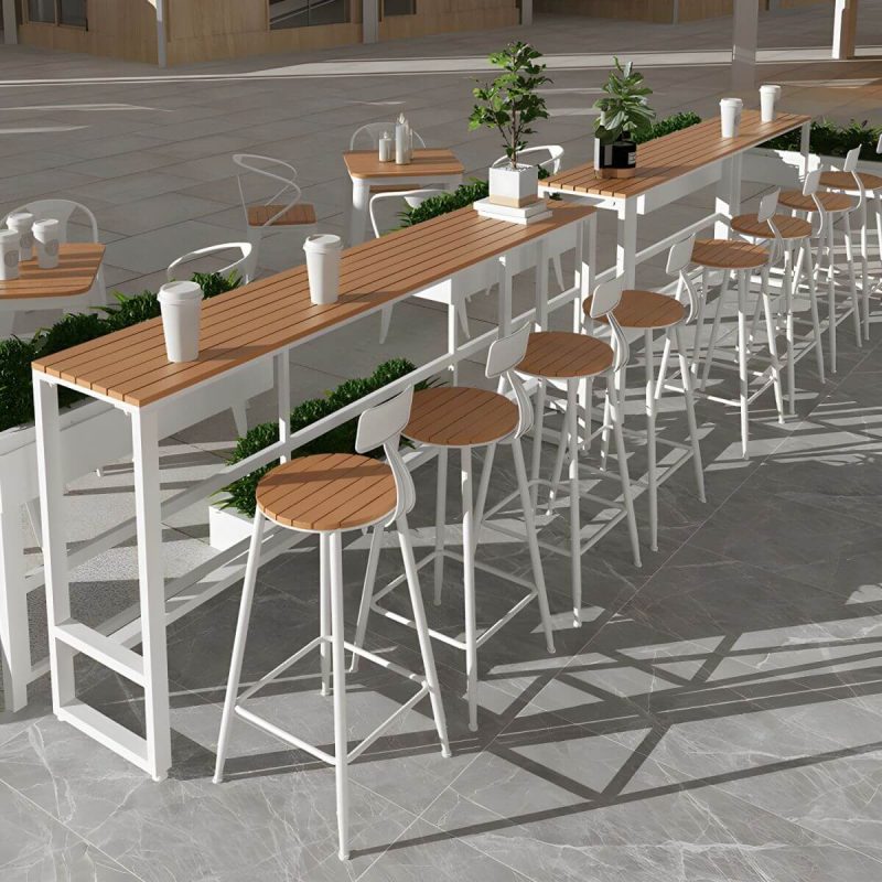 Rechteckiger Holz-Patio-Tisch mit weißem Metallrahmen industriell wasserbeständiger Bartisch - 94.5"L x 15.7"B x 41.3"H Nur Tisch