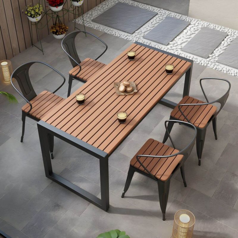 Moderner Terrassentisch aus hergestelltem Holz, wasser- und UV-beständig - 160 x 70 x 75 cm, nur schwarzer Tisch