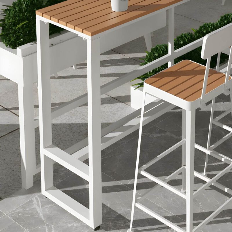 Rechteckiger Holz-Patio-Tisch mit weißem Metallrahmen industriell wasserbeständiger Bartisch - 55.1"L x 15.7"B x 41.3"H Nur Tisch
