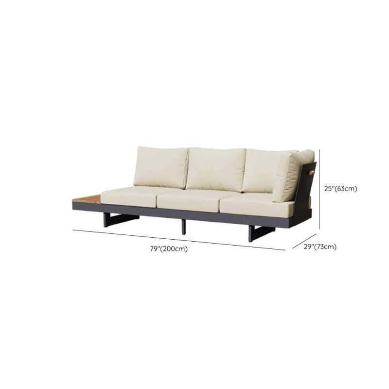 Dimension of Outdoor-Sofa-Konversationsset mit hellbraunem Holztisch, Stoffbezug, 4-teiligem Set, Chaiselongue-Komponente, Loveseat und Kreidekissen - 3-Sitzer Sofa