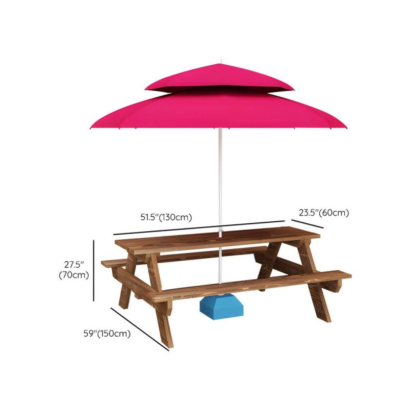 Dimension of Zeitgenössischer Massivholz-Picknicktisch rechteckig wasserfester Picknicktisch - Braun 51"L x 24"B x 27,5"H Tisch mit Sonnenschirm nur Tisch