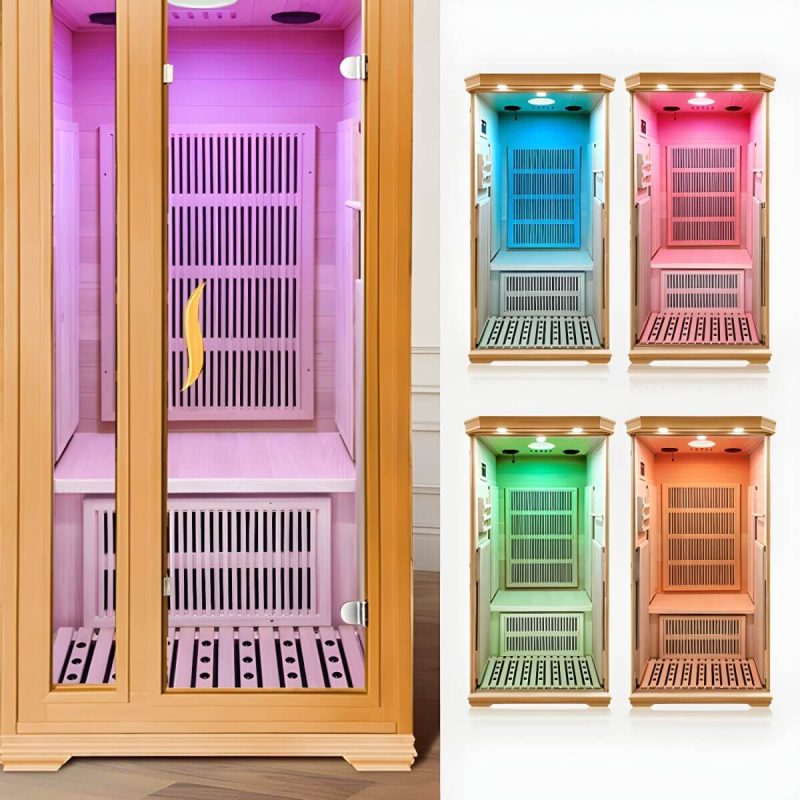 Rechteckige Holz-Infrarotsauna mit LED-Beleuchtung und Bluetooth - 36"L x 36"B x 75"H