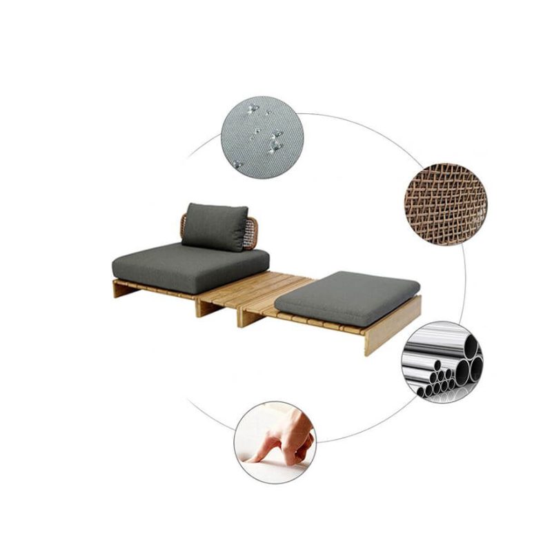 9-teiliges Set Outdoor-Sofagruppe, Auburn & Lumber Beistelltisch, Schwarz, Schwarz & Leinen, 9-teiliges Set (3 Stühle & Ottoman & Chaise Lounge & 4 Couchtische)