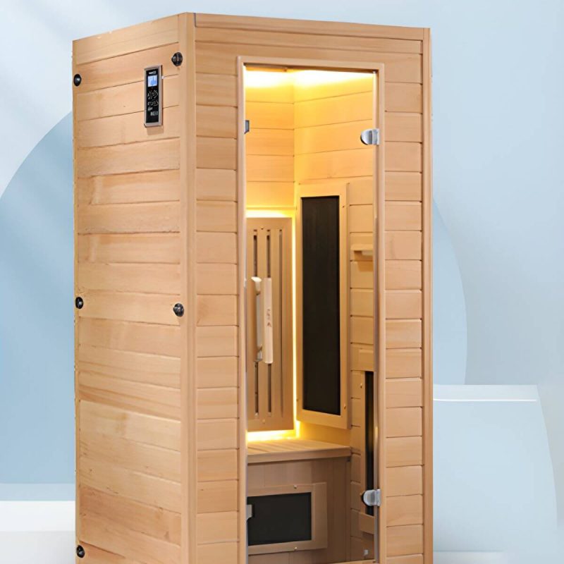 Luxuriöse 1-Personen-Holz-FAR-Infrarotsauna mit LED-Beleuchtung und Bluetooth - Beige Doppel
