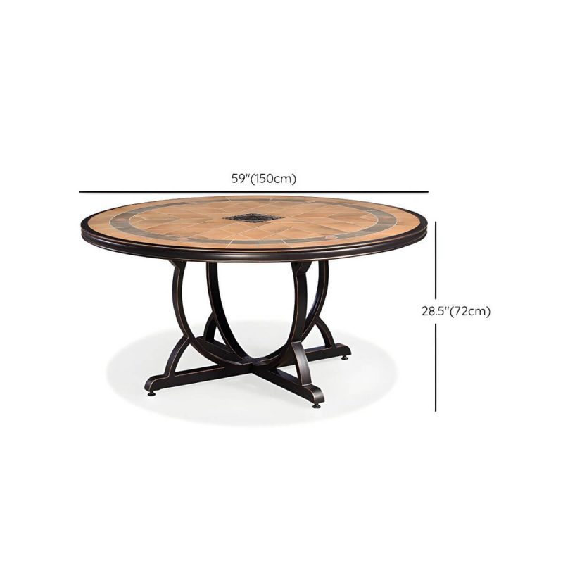 Dimension of Stein/Keramik-Esstisch Outdoor Aluminium-Gestell Terrassentisch in Braun - Nur Tisch 59"L x 59"B x 28"H