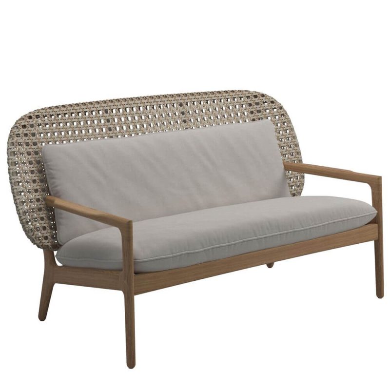 Modernes einfaches Sofa mit Eschenholz, Holzmaserung Rahmen, Sitzplätze 2, UV-beständig, mit Kissen, 1 Stück, 2-Sitzer Sofa