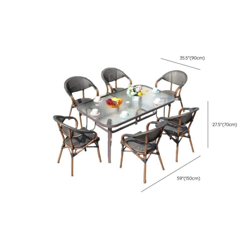 Dimension of Outdoor-Essset mit Stoffbezug, Klare Tischplatte, 7-teiliges Set, Rechteckform, Sonnengeschützt mit Stuhl & Tisch, 59"L x 35"B x 28"H, Tisch & 6 Stühle