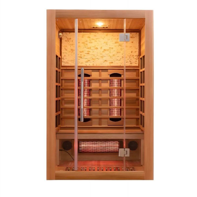Braune rechteckige Sauna mit einer Tür, LED-Beleuchtung und Bluetooth-Kompatibilität - 35"L x 35"B x 75"H Hemlock