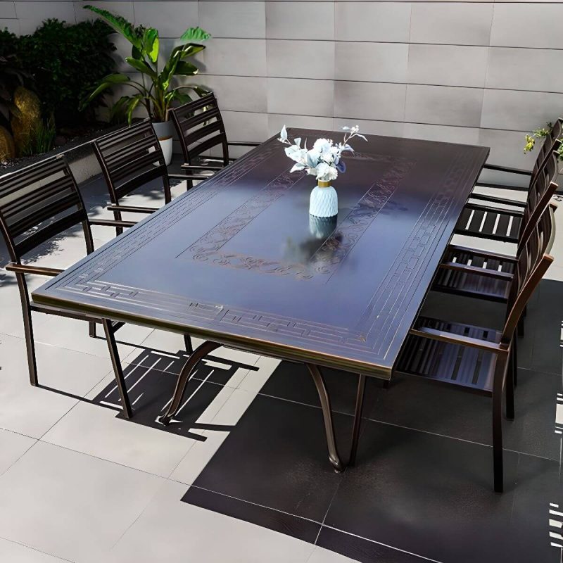 Casual Alloy Patio Esszimmer-Set mit wetterfester Tinte Tisch und Stühlen, 7-teilig, Matt Schwarz, 91"L x 47"B x 28"H, Tisch & 6 Stühle