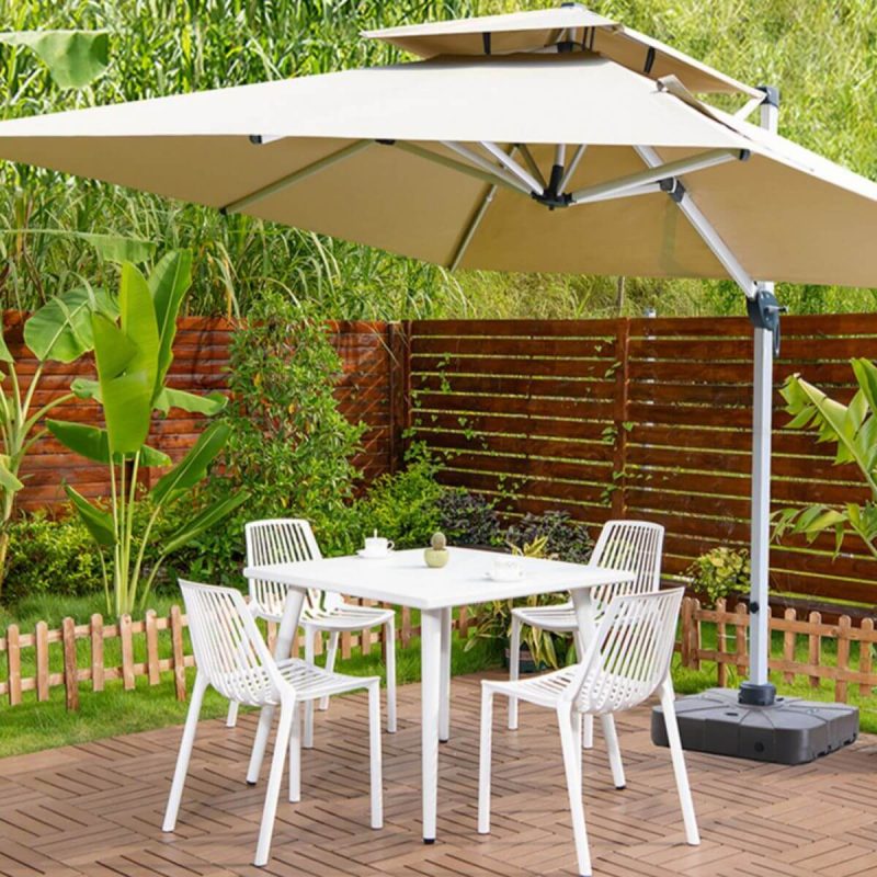 Rostbeständiges modernes Outdoor-Esstischset, Kreide-Polymer-Verbundstoff 5-teilig mit Stuhl und Tisch, 31,5"L x 31,5"B x 28,3"H, Tisch & 4 Stühle