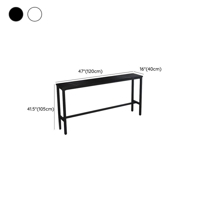 Dimension of Moderner rechteckiger Metall-Patio-Bartisch mit Steintischplatte und Schirmloch - 47.2"L x 15.7"B x 41.3"H Nur Tisch Weiß