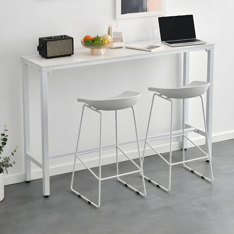 Moderner Stein-Hof-Tisch Rechteckig Wasserdichter Außentisch - Nur Tisch Weiß 39,4"L x 15,7"B x 41,3"H