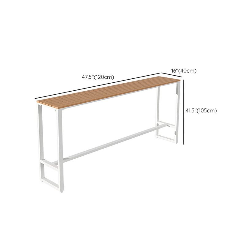 Dimension of Rechteckiger Holz-Patio-Tisch mit weißem Metallrahmen industriell wasserbeständiger Bartisch - 47.2"L x 15.7"B x 41.3"H Nur Tisch
