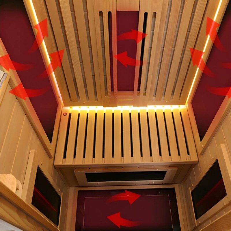 Luxuriöse 1-Personen-Holz-FAR-Infrarotsauna mit LED-Beleuchtung und Bluetooth - Braun Einzel
