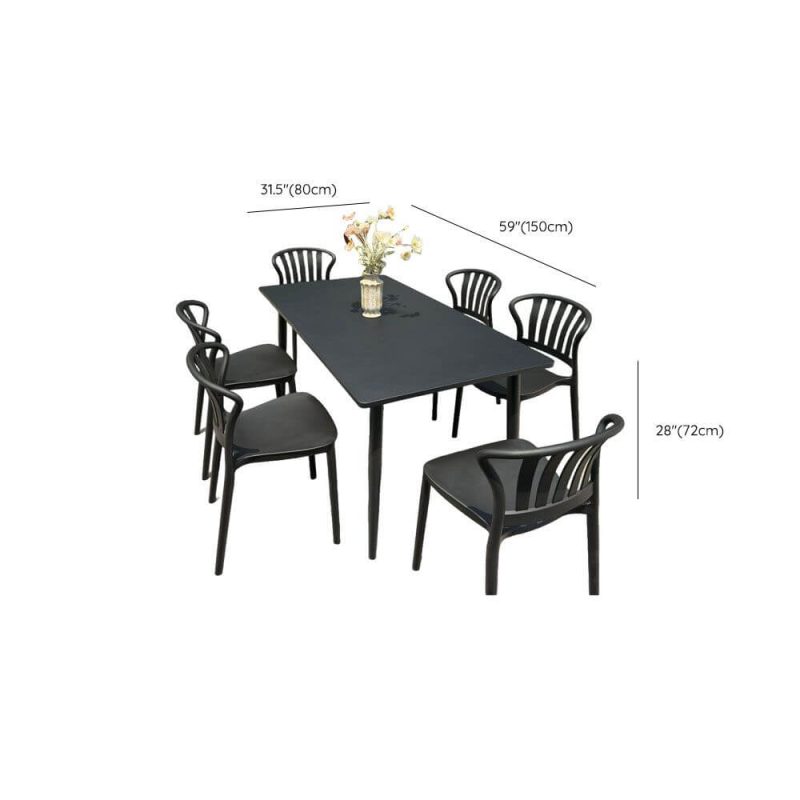 Dimension of Outdoor-Esstischset, wetterbeständig, Sitzfläche aus Polymerverbund, 7-teiliges Set, rechteckige Tinte, Stuhl & Tisch, Schwarz, 59"L x 31,5"B x 28"H, Tisch & 6 Stühle