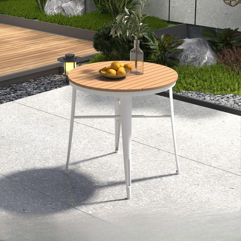 Langlebiges Orbicular Hellbraunes Verbundholz Minimalistischer Terrassen-Esstisch, Weiß, 31,5"L x 31,5"B x 29,5"H, Nur Tisch