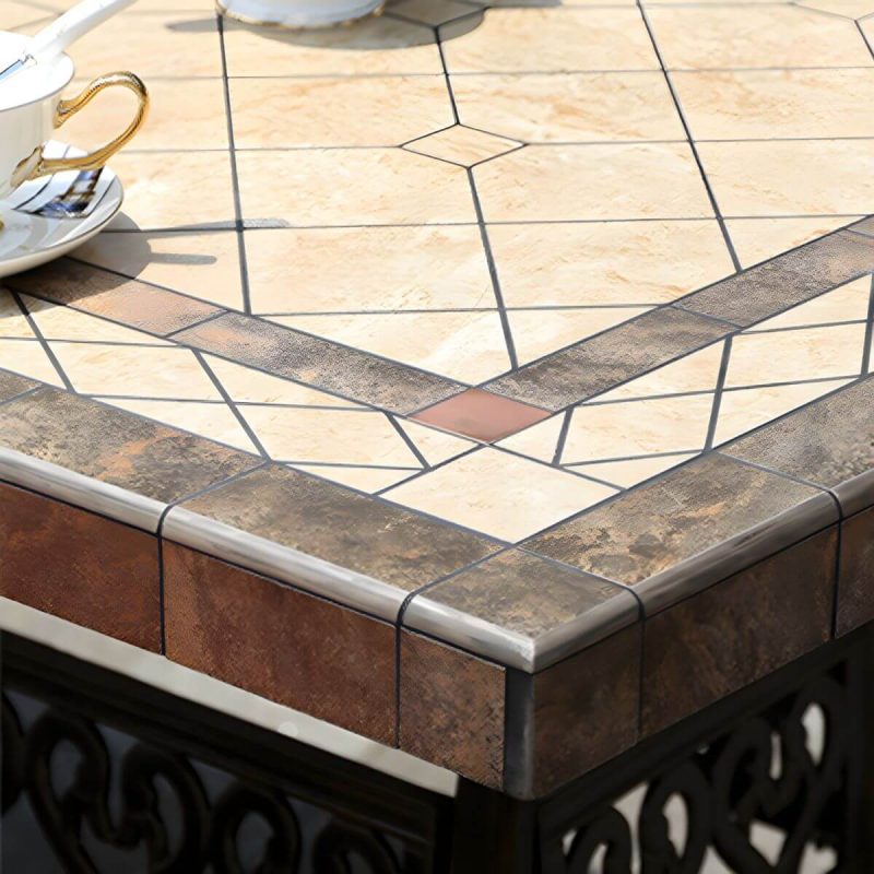Moderner Outdoor-Patio-Tisch aus Keramik, rostbeständiger Patio-Tisch mit Aluminiumrahmen - Nur Tisch 35,4"L x 35,4"B x 29,5"H