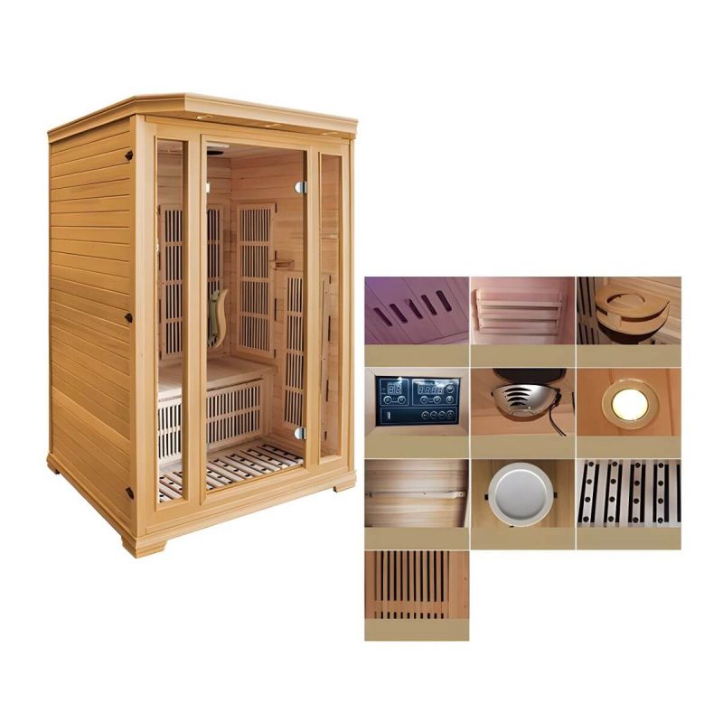 Rechteckige Holz-Infrarotsauna mit LED-Beleuchtung und Bluetooth - 48"L x 40"B x 75"H