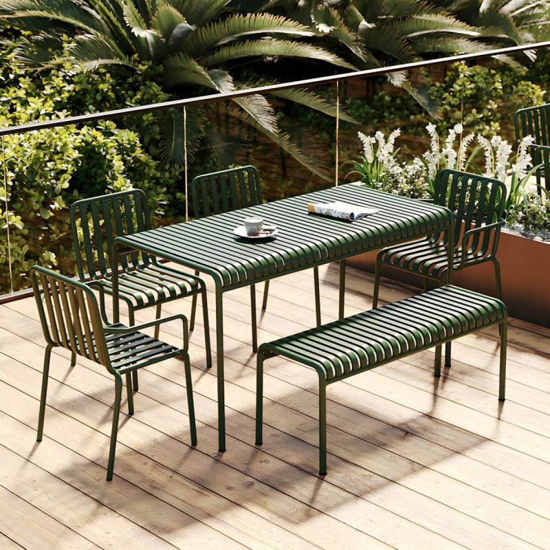 Metall-Gartentisch im zeitgenössischen Stil, wasserbeständig in rechteckiger/quadratischer Form - Nur Tisch 55.1"L x 27.6"B x 29.5"H Orange