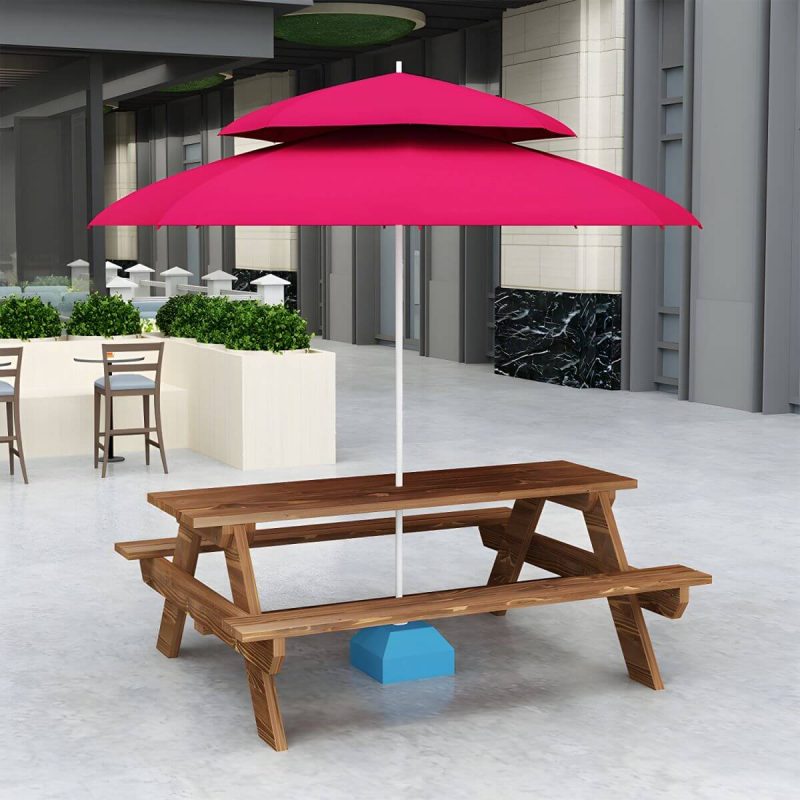 Zeitgenössischer Massivholz-Picknicktisch rechteckig wasserfester Picknicktisch - Holzfarbe Tisch 63"L x 24"B x 28"H nur Tisch