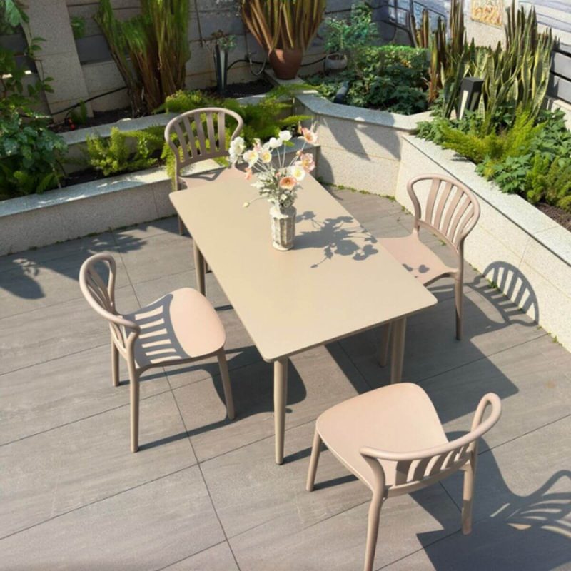 Elfenbein Outdoor-Esstischset, wetterbeständig mit Polymer-Verbundsitz, rechteckiges 5-teiliges Stuhl- und Tischset, 47"L x 28"B x 28"H, Tisch & 4 Stühle