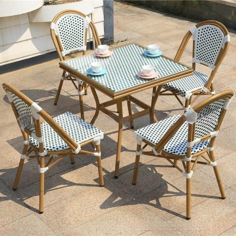 Minimalistischer weißer Aluminium-Gartenstuhl mit Kissen, 2 Stühle, Grün-Weiß, 2 Stühle