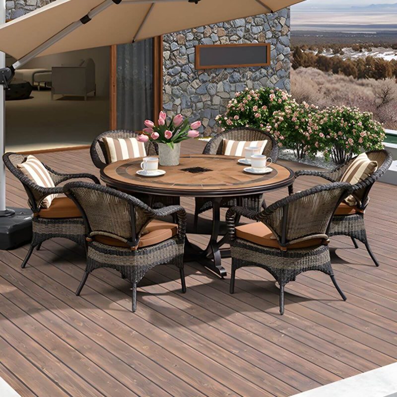 Stein/Keramik-Esstisch Outdoor Aluminium-Gestell Terrassentisch in Braun - Nur Tisch 59"L x 35"B x 28"H