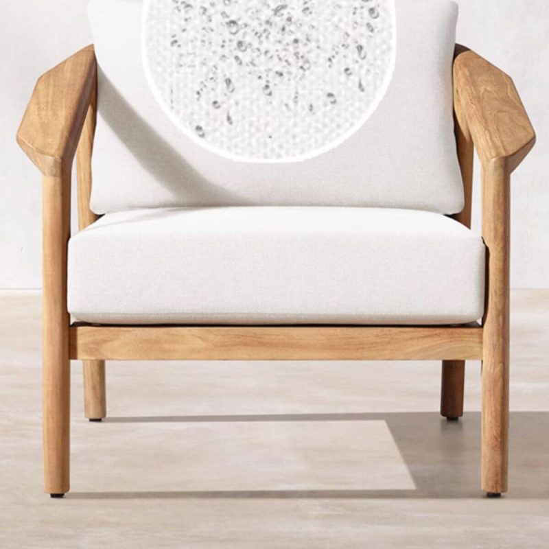 4-teiliges Garten-Sofa-Set mit Loveseat, Zitronenfarbe Kissen, weißer Synthetikfaser-Bezug und hellbraunem Teak-Tisch, 4-teiliges Set (2 Stühle & 1 Loveseat & 1 Couchtisch)