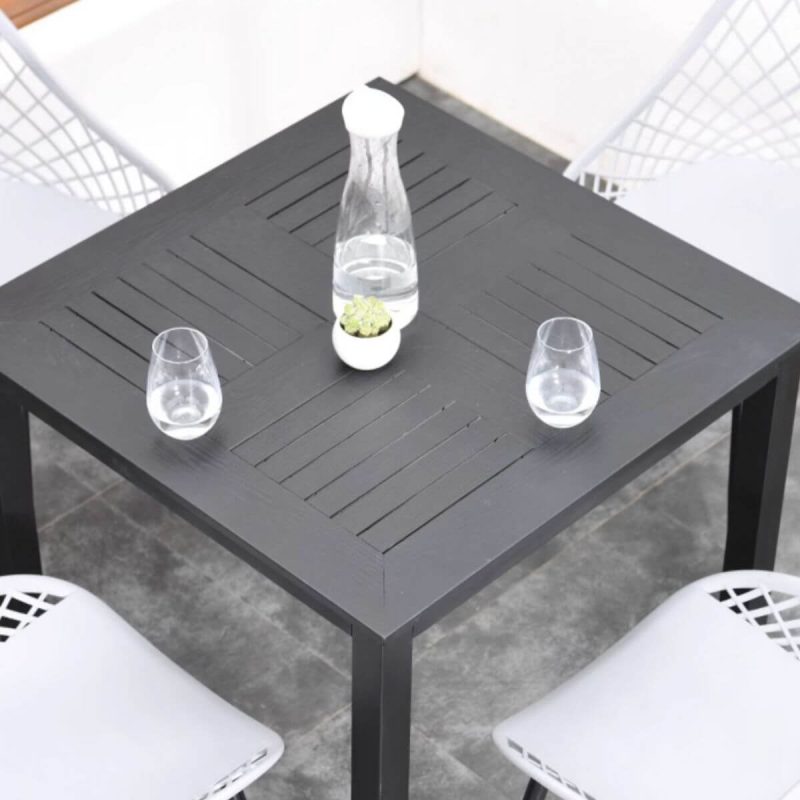 Wetterfeste Tinte Rechteck Polymer Verbund Outdoor-Esstischgarnitur mit Stuhl und Tisch, 7-teiliges Set, Schwarz, 47"L x 31"B x 29"H, Tisch & 6 Stühle