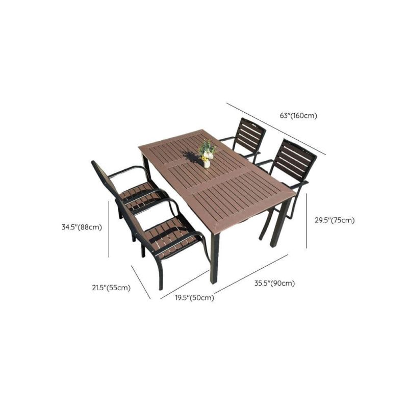 Dimension of Rostbeständiges modernes Alloy Outdoor-Esszimmerset mit Kakaotisch und Stuhl, 5-teilig, 63"L x 35,4"B x 29,5"H, Tisch & 4 Stühle