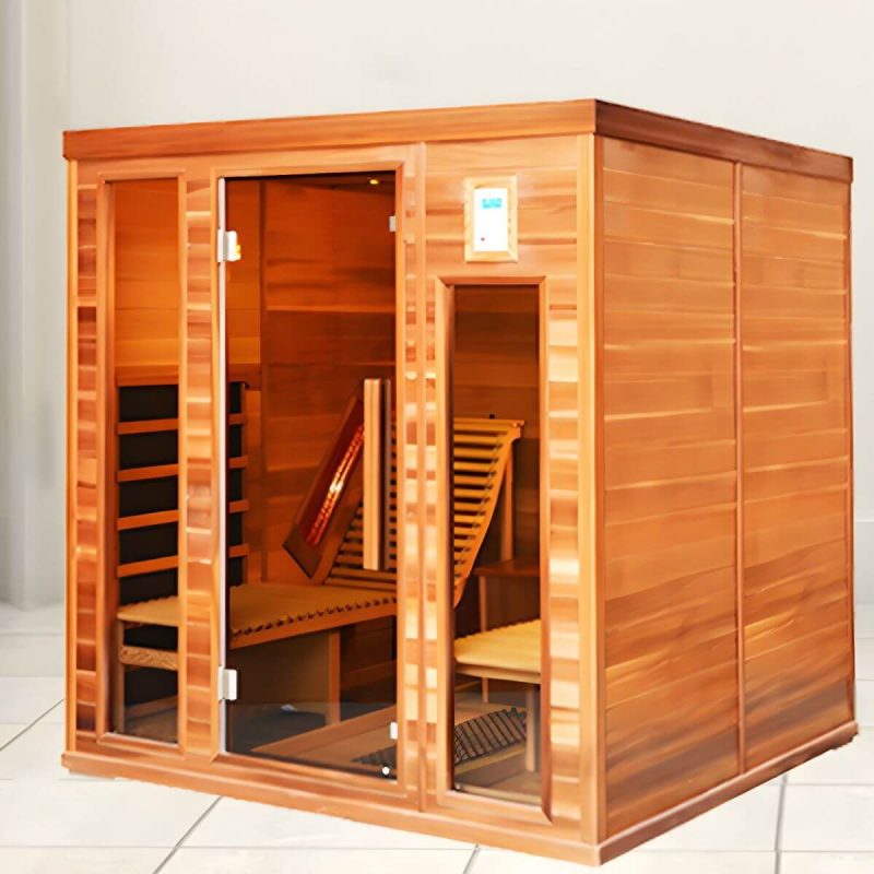 Rechteckige Holzsaunen für den Innenbereich mit LED-Beleuchtung und Bluetooth - Braun Doppelt