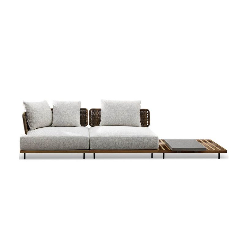 Lebendige orangefarbene Leinenstoff Outdoor-Sofagruppe mit 3 Tischen, 8-teiliges Set, 8-teiliges Set (3 Stühle & 2 Ecksofas & 3 Couchtische)