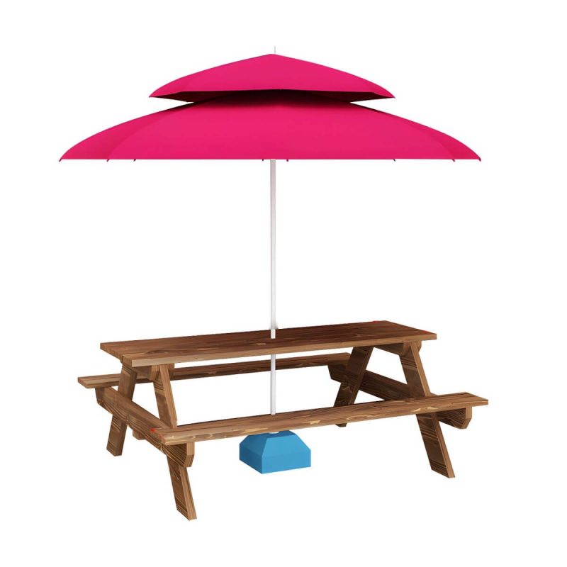 Zeitgenössischer Massivholz-Picknicktisch rechteckig wasserfester Picknicktisch - Braun Tisch mit Sonnenschirm 63"L x 24"B x 28"H nur Tisch