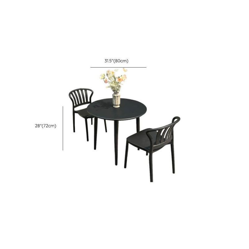Dimension of Outdoor-Esstischset, wetterbeständig, Sitzfläche aus Polymerverbund, 3-teiliges Set, runde Tinte, Stuhl & Tisch, Schwarz, 31,5"L x 31,5"B x 28,3"H, Schreibtisch mit 2 Stühlen