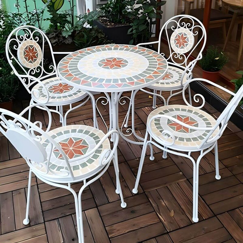 Bohemian Metall-Patio-Esstisch mit Mosaik-Design und wasserdichter Beschichtung - Nur Tisch 25,6"L x 25,6"B x 29,5"H Schwarz