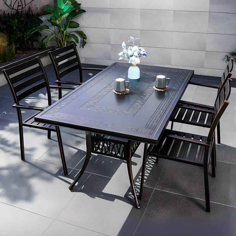 Casual Alloy Patio Esszimmer-Set mit wetterfester Tinte Tisch und Stühlen, 5-teilig, Matt Schwarz, 59"L x 35"B x 28"H, Tisch & 4 Stühle