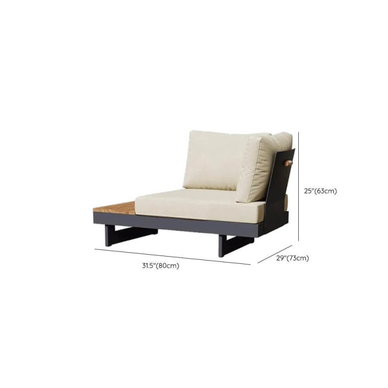 Dimension of Outdoor-Sofa-Konversationsset mit hellbraunem Holztisch, Stoffbezug, 4-teiligem Set, Chaiselongue-Komponente, Loveseat und Kreidekissen - 1-Sitzer Sofa