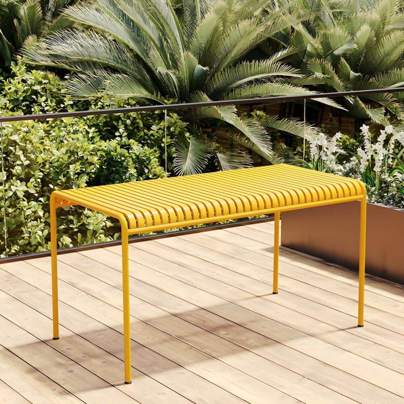 Metall-Gartentisch im zeitgenössischen Stil, wasserbeständig in rechteckiger/quadratischer Form - Nur Tisch 55.1"L x 27.6"B x 29.5"H Gelb