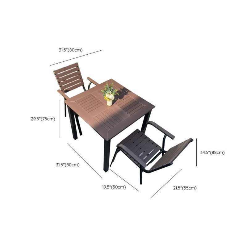 Dimension of Modernes, rostbeständiges Alloy Outdoor Bistro-Set mit Kakaotisch und Stuhl, 3-teiliges Set, 31,5"L x 31,5"B x 29,5"H, Schreibtisch mit 2 Stühlen