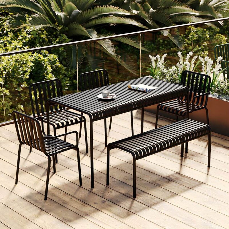Metall-Gartentisch im zeitgenössischen Stil, wasserbeständig in rechteckiger/quadratischer Form - Nur Tisch 55.1"L x 27.6"B x 29.5"H Gelb