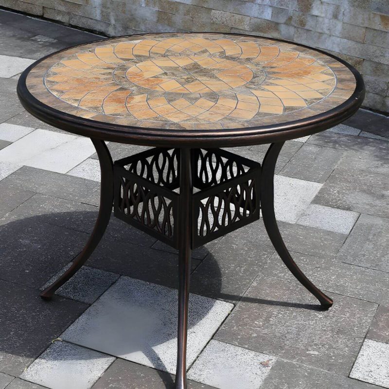 Moderner Outdoor-Patio-Tisch aus Keramik, rostbeständiger Patio-Tisch mit Aluminiumrahmen - Nur Tisch 35,4"L x 35,4"B x 28,7"H