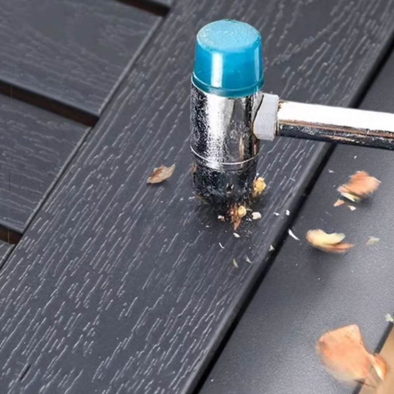 Rostbeständiges modernes Outdoor-Essset mit Holztischplatte, Tinte Tisch & Stuhl, 7-teiliges Set, 63"L x 35,4"B x 29,5"H, Tisch & 6 Stühle