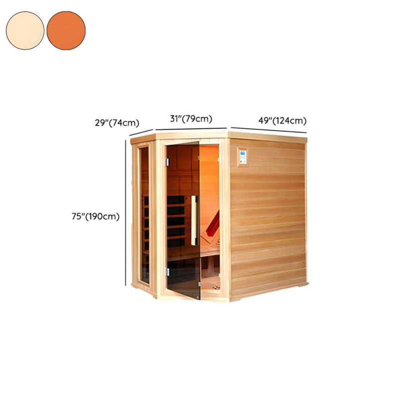 Dimension of Rechteckige Holzsaunen für den Innenbereich mit LED-Beleuchtung und Bluetooth - Beige Einfach