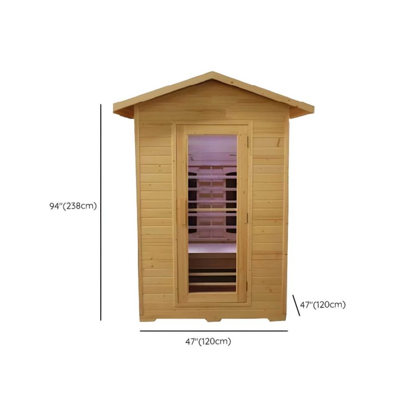 Dimension of Workspace Essentials: Braune rechteckige Holzsauna mit LED-Beleuchtung und Sitzbank - 47"L x 47"B x 94"H