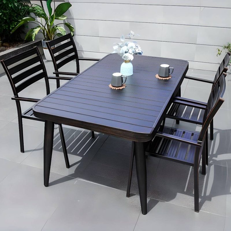 Casual Alloy Patio Esszimmer-Set mit wetterfester Tinte Tisch und Stühlen, 5-teilig, Schwarz, 59"L x 35"B x 28"H, Tisch & 4 Stühle