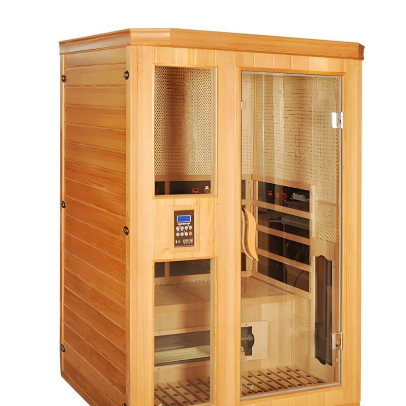 Holz-Infrarotkabine mit 1 Tür, beige, LED-Beleuchtung und Belüftung - 59"L x 47"B x 75"H