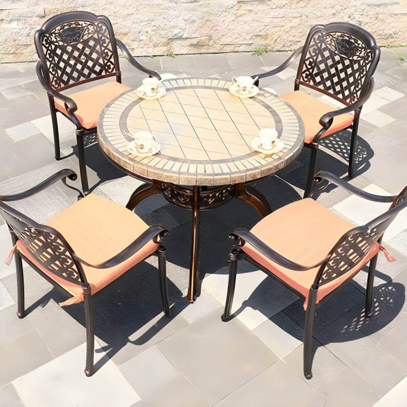 Moderner Outdoor-Patio-Tisch aus Keramik, rostbeständiger Patio-Tisch mit Aluminiumrahmen - Nur Tisch 35"L x 35"B x 30"H