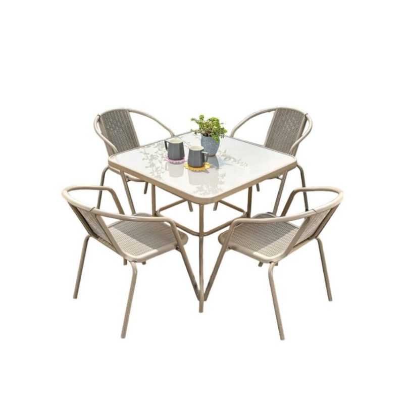 Feuerfestes Patio-Essset mit quadratischem Tisch und Stühlen, 5-teilig, 31,5"L x 31,5"B x 28,3"H, Tisch & 4 Stühle